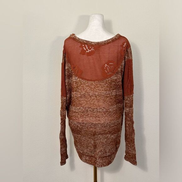 Free People Oversized Rust Orange Sweater with Lace Accents Women’s Size Small - Picture 2 of 13